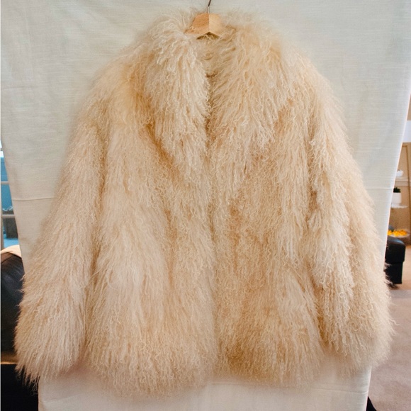 Jackets & Blazers - EUC Luxurious Cream Real Mongolian Fur Coat boho 1970's vintage retro statement